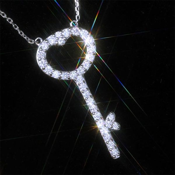 

huitan delicate key with crystal zircon shape women necklace fashion jewelry shiny versatile style love gift factory direct sale, Silver