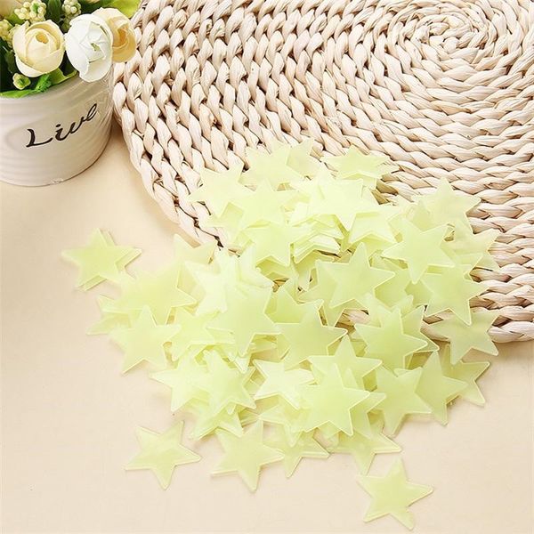 

stereo 3cm plastic star wall fluorescent stickers paster glowing in the dark decal for baby room