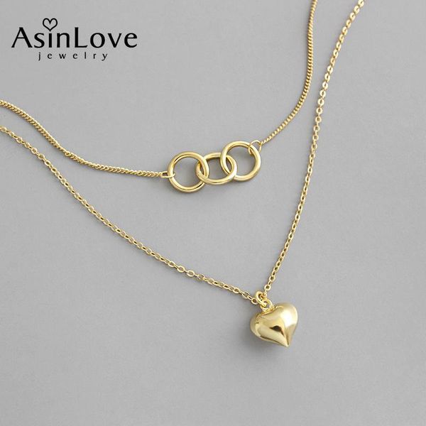

chains asinlove real 925 sterling silver love heart shape double layer necklace romantic geometric creative fine jewelry gift for women