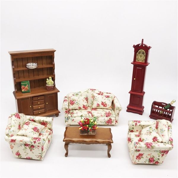 

1:12 dollhouse miniature living room dolls furniture sofa set couch model floral style kids pretend play toy y200428
