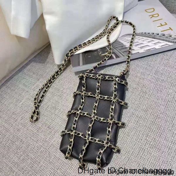 

designer design brand sheepskin trendy all-around grid chain mobile phone inclined hanging bag