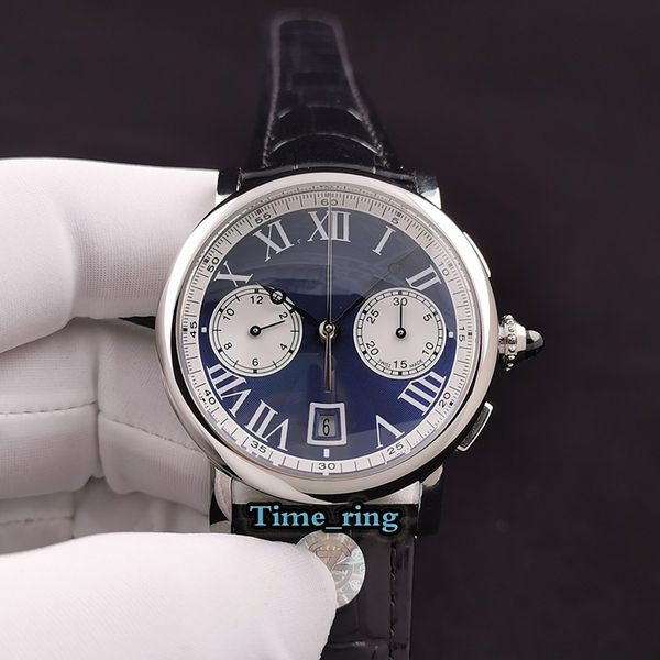 

gz version wsro0002 blue date dial silver steel case 7750 retrofit 1904-ch mc automatic movement mens watch leather strap brand watches, Slivery;brown