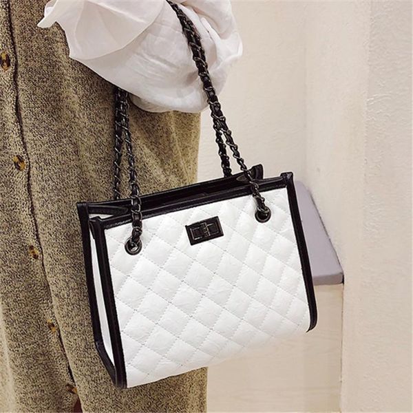 

2020 ромбический рисунок замок квадратный мешок для женской цепи сумка повседневная леди pu messenger crossbody новая кожаная сумка