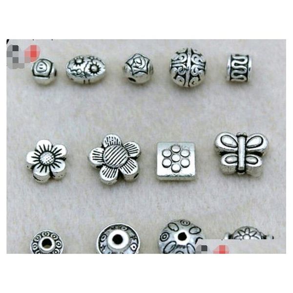 

100pcs tibetan silver barrel spacer beads findings retro antique silver loose beads mix styles jewelry accessories jghqi, Bronze;silver