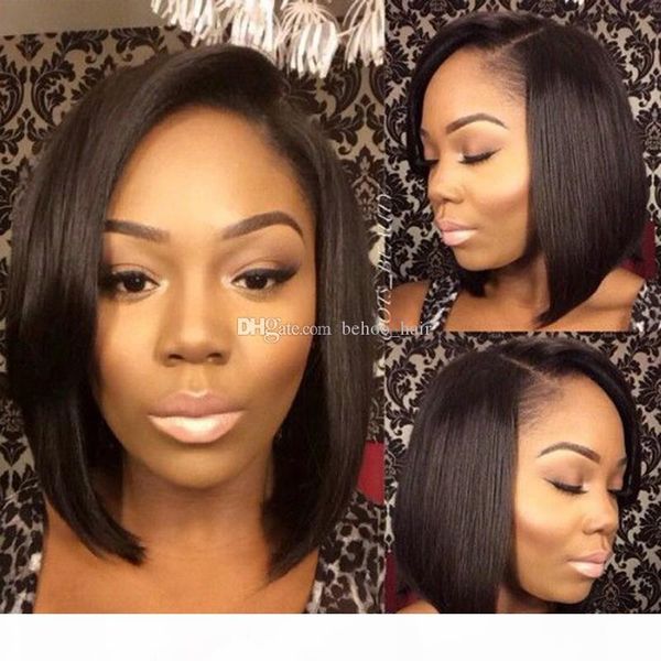 

left part bob straight human wigs brazilian virgin hair glueless full lace human hair wig for black women glueless lace front wigs, Black;brown