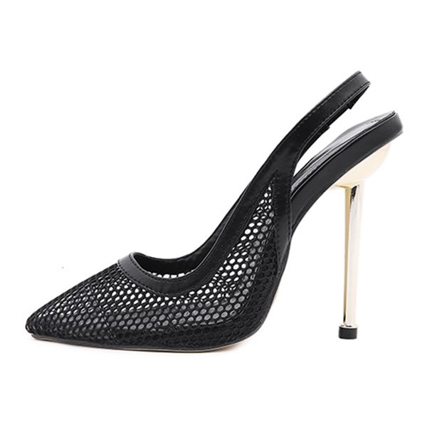 

2021 new women's heels spring summer to toe girdle crocheted breathable ladies fashionable shoes ld15 18h9, Black