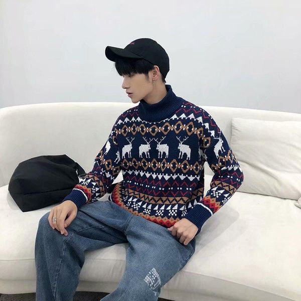 

boy girl jumpers christmas reindeer long sleeve chunky knitted ribbed sweater jumpers knitwear top, White;black