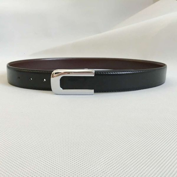 

men's business simple plate pants youth smooth buckle can be double-sided leather belt, Black;brown