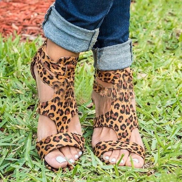 

women leopard sandals gladiator summer mid heels wedges shoes ladies open toe buckle strap sandals big size sandalias mujer1, Black