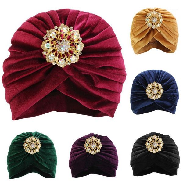 

women muslim arab hat beanie velvet caps pleated turban cancer chemo islamic bonnet caps hair loss cover headwear hat new1, Blue;gray