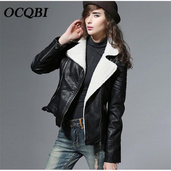 

winter fashion slim fleece zipper jacket women bomber motorcycle pu black jacket european style, Black;brown
