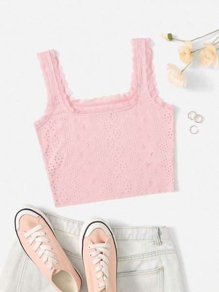 

solid contrast lace crop tank i0vx#, White