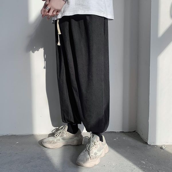 

men's casual pants korean version of the trend of loose leg sweatpants pants harun wei pants overalls nine minutes pa, Black
