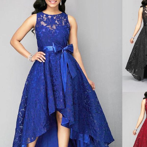 

plus size s 5xl lady party bow satin solid color sleeveless asymmetric long dresses women for women dress party vestidos, Black;gray