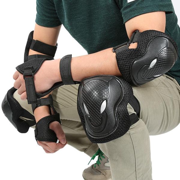 

outdoor sport elbow knee wrist pads skating protective gear sets elbow knee pads 6 pcs sports safety for bike cycling skateboard, Black;gray
