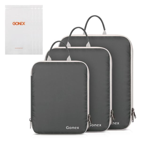 Gonex 3 Packs Yumuşak Çift Taraflı Sıkıştırma Ambalaj Küpleri Set 4 Kullanımlık Çanta ile Set, Bavul Bagaj Organizatör Seyahat Saklama Çantası T200710