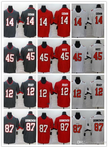 

men women tampa bay buccaneer 12 tom brady 14 chris godwin 87 rob gronkowski 45 devin white 13 mike evans football jerseys, Black;red
