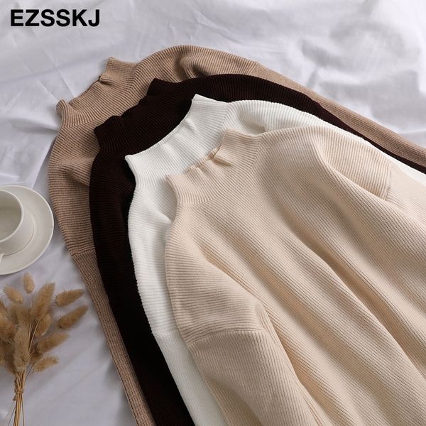 

loose sweater women pullover casual turtleneck long sleeve chic oversized knit sweater female jumpers split side 201030, White