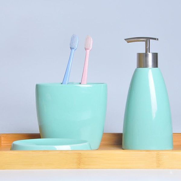 

bath accessory set solid color ceramics bathroom accessories household wash soap dispenser tooth brush holder cup dish tray