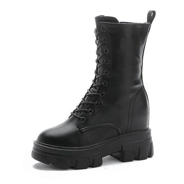 

inner height boots 2020 autumn and winter fashion casual platform mid-tube women's boots, Black