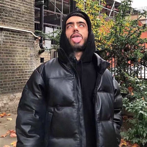 

classic leather-covered down cotton-padded coat, selected imported leather pure natural hand plug cotton, fully upgraded embroidered logo, Black