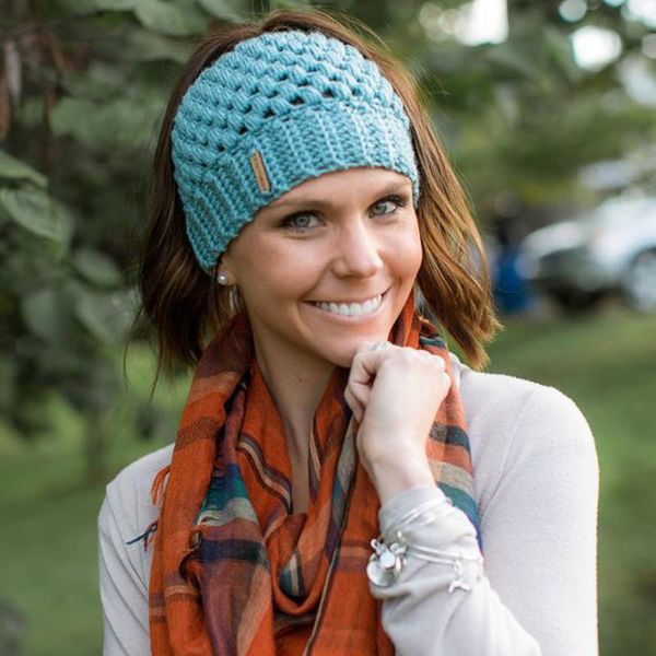 

beanie/skull caps beanies winter hats for women knitted warm cap messy bun beanie hat autumn soft knit trendy crochet woolen, Blue;gray