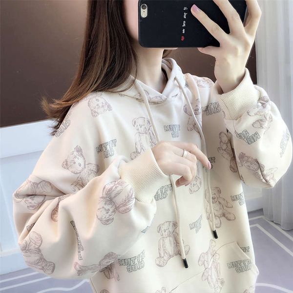 

hooded sweater women's and winter loose korean version 2020 new thickened fashion ins autumn coat foreign style, Black