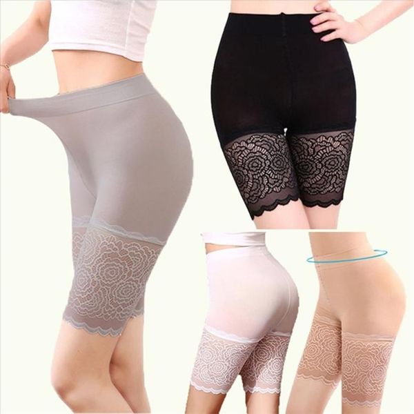 

women safety shorts pants seamless nylon high waist lace panties seamless anti emptied boyshorts pants girls slimming underwear, Black