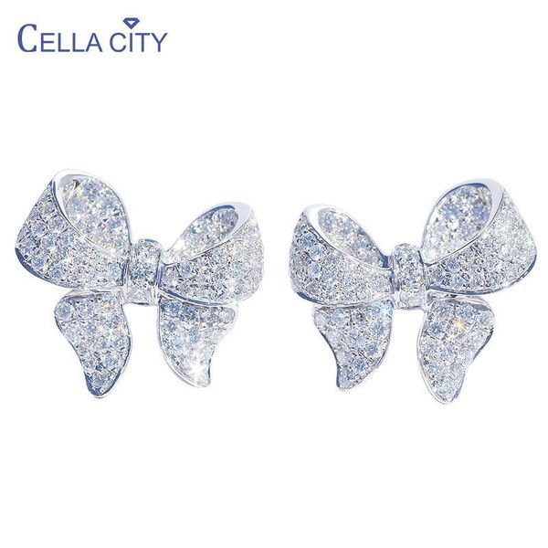 

Cellacity Charms Silver 925 Jewelry Earrings for Women Trendy Zircon Ear Studs Bowknot Delicate Lady Gift Wedding Wholesale, Golden;silver
