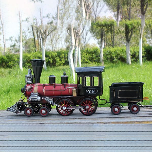 Fatto a mano locomotiva a vapore treno modello creativo vintage metallo ornamenti artigianali decorazione della casa in miniatura artigianale per bambini giocattolo di Natale T200710