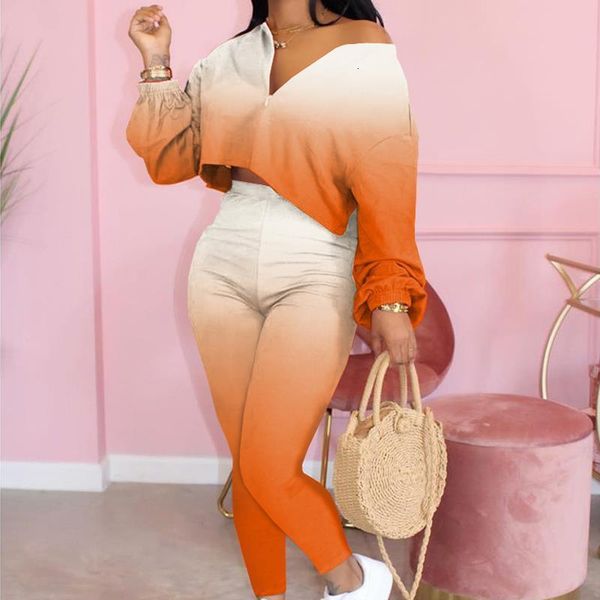 

2020 new women gradient two piece clothes sets fitness long sleeve v neck shorts 2pcs fall autumn sportwear, Gray