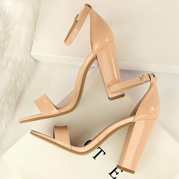 

sandals 2021 summer plus size 34-43 woman 9.5cm high heels classic block platform pumps lady chunky burgundy yellow nude shoes1, Black