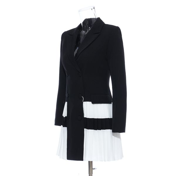 

new fall chic designer personality blazers ruched shreds long female jackets high street double breasted clothes cqaf, White;black