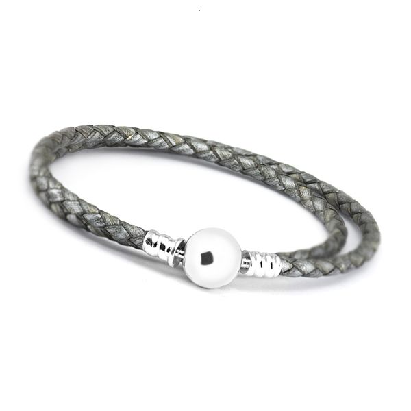 

925 sterling-silver-jewelry bracelets for women diy beads genuine jewelry making gray braided leather charm bracelet, Black