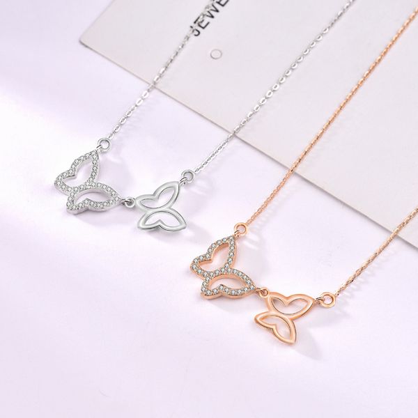 

light luxury chome necklace simple personality double butterfly clavicle necklace 925 silver necklace female factory direct sales fashion de