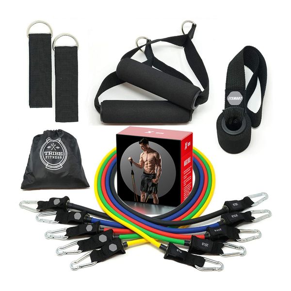 11 Pz/set Confezione regalo Fascia di resistenza Crossfit Training Esercizio Yoga Tubi Pull Rope, Espansore in gomma Fasce elastiche per fitness Q1225