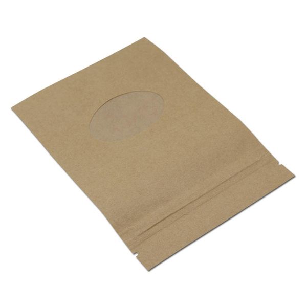 

200pcs lot kraft paper zip lock food package bag stand up pouch ziplock with oval clear window coffee tea nuts snacks pack h bbyvuj