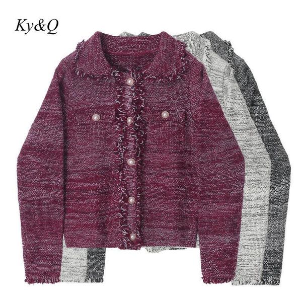 

2020 autumn fashion brand design women retro lapel sweater loose outer wear lace fringed knitted cardigan luxury women's top, White