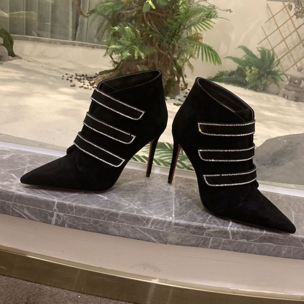 

fashion designer women ankle boots red bottom shoes lady pointed toe stiletto heels women's brands luxurious party wedding shoes, Black