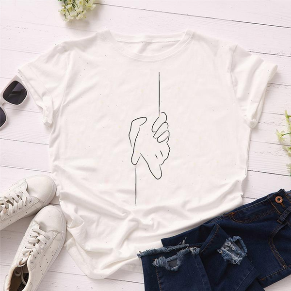 

women t shirt summer short sleeve hands in hands simple line art print tshirts girls ladies graphic tee fashion, White
