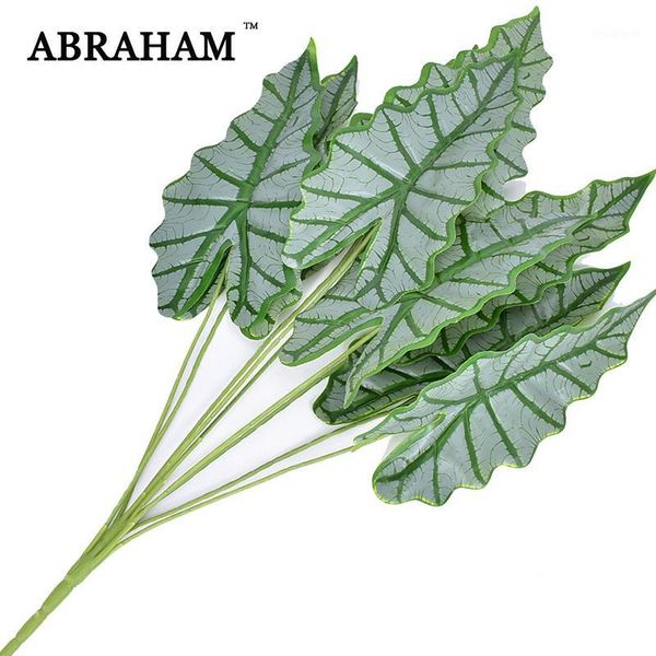 

73cm 9fork artificial plastic alocasia large fake maranta plant bouquet fake colocasia leaves tropical tree home bonsai decor1