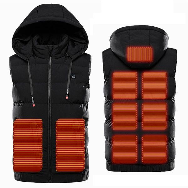 

9 areas heating vest jacket men's outdoor usb infrared winter electric heating waistcoat thermal warm smart warm clothing, Black;white