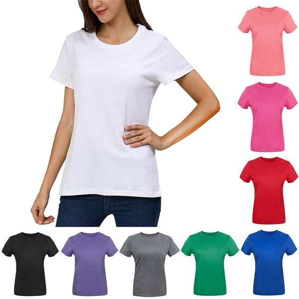 

women heavyweight cotton plain t-shirts female solid premium blank thick casual soft sport short sleeves tees, White