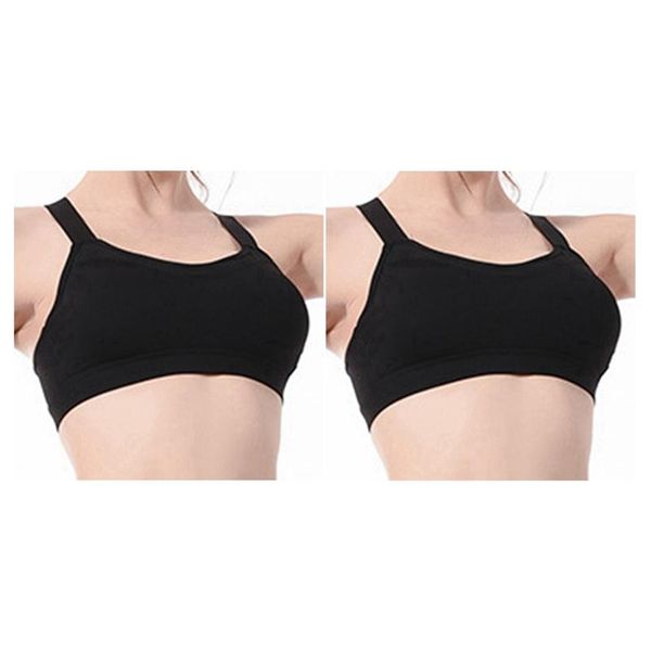

2x high stretch breathable sports bra adjustable spaghetti straps fitness women sport bra black l & xl, White;black
