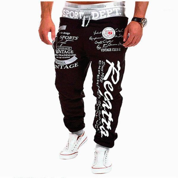 

casual pants men 2020 new slacks men's drawstring loose-waist monogrammed sweatpants full length1, Black