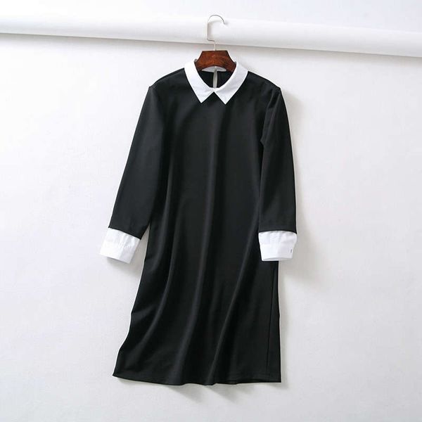 

wind spring new women's fashion versatile show thin baby collar dress temperament short skirt, Black;gray