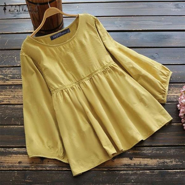 

zanzea women lantern sleeve cotton linen blouse autumn lace crochet shirt casual o neck female loose blusas femininas tunic1, White