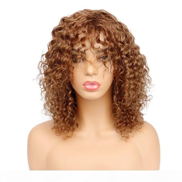 

dark blonde full lace human hair wigs kinky curly virgin european hand tied glueless lace front wig with baby hair color #30, Black;brown