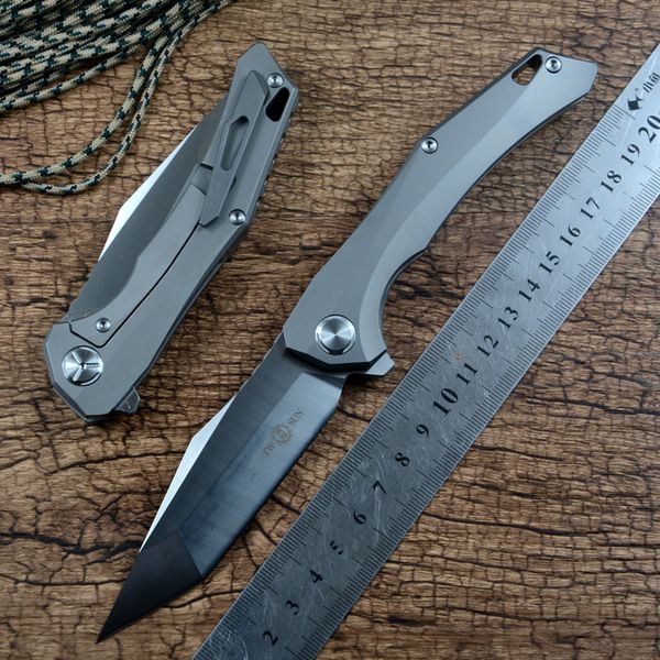 Twosun TS43 Katlanır Bıçak D2 Saten Blade Seramik Rulman Yıkama Titanyum Kolu Avcılık Cep Bıçağı Açık Kamp Survival