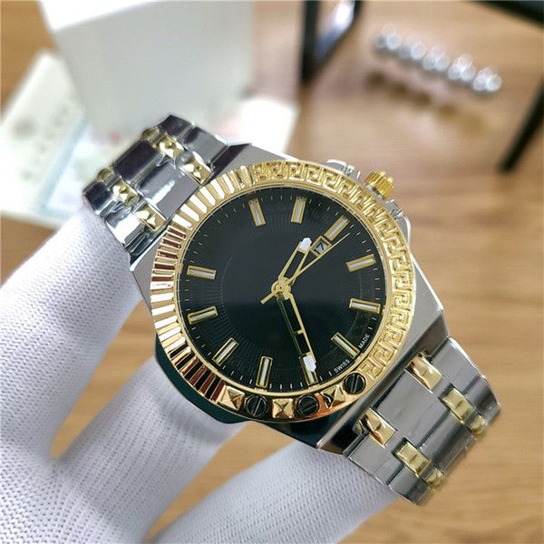 

1-daydate 42mm men quartz watch gold steel belt noble european and american style fashion diamond date men watch exquisite gift, Slivery;brown